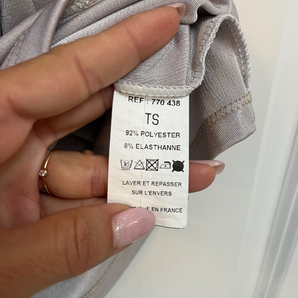 Metallic Silver One-Shoulder Ruffle Top Made in France Size S - Picture 7 of 8